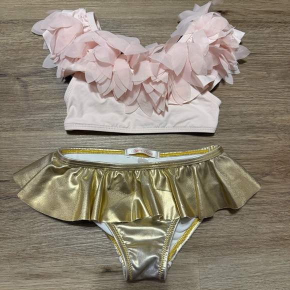 Stella Cove Metallic Gold and Pink Feather Bikini Set - Picture 1 of 6
